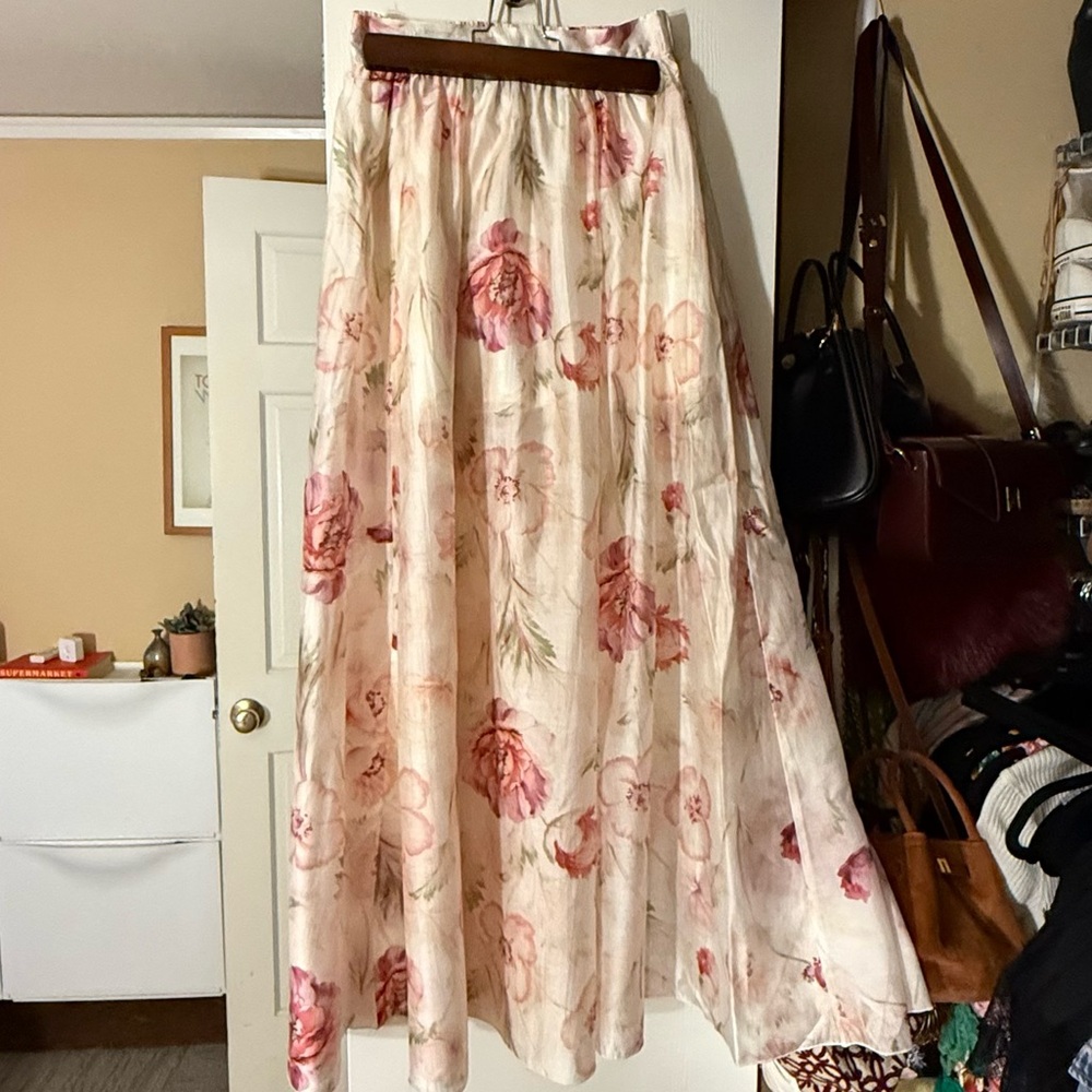 H&M Floral A-Line Skirt - Pink and Cream